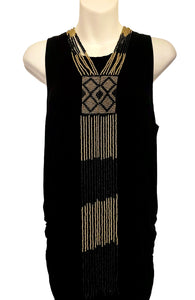 Long Beaded Necklace - Black & Gold