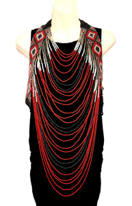 Large Beaded Necklace - Red & White